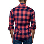 Plaid Woven Button-Up // Red + Navy (M)