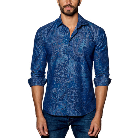 Paisley Woven Button-Up // Blue (S)
