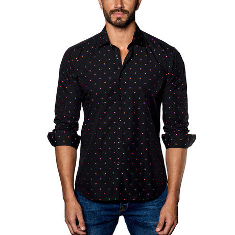 Woven Button-Up // Black + Pink (S)