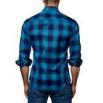 Plaid Woven Button-Up // Turquoise + Navy (XL)
