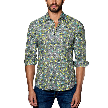 Thomas Paisley Button-Up Shirt // Green + Gray (S)