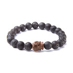 Lava Stone + Hand Carved Driftwood Buddha Bracelet (Extra Small)