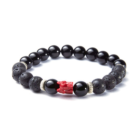 Onyx + Red Coral // Lava Elephant Bracelet (Extra Small)