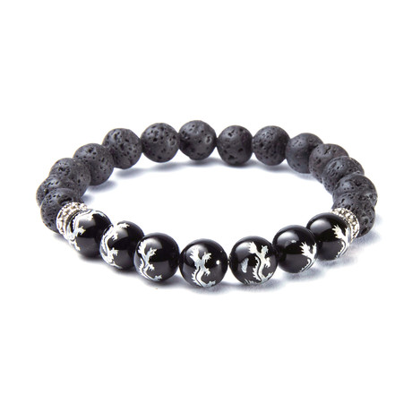 Lava + Silver Dragon // Embossed Black Agate Bracelet (Extra Small)