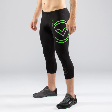 Stay Cool 3/4 Length Compression Bootcut Pant // Black + Lime Green (S)