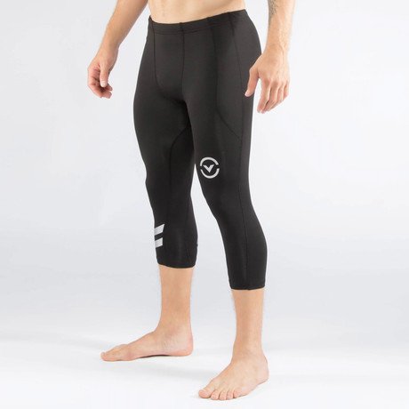 Stay Warm Compression 3/4 Length Tech Pant // Black + Silver (S)