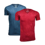 Ultra Soft Hand Dyed V-Neck // Indigo + Red // Pack of 2 (S)