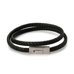 Rectangular Clasp Double Leather Wrap Bracelet // Silver Steel (40.5cm)