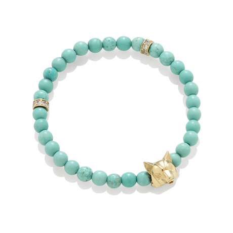 Beaded Wolf Bracelet // Turquoise + Gold Wolf