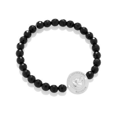 Beaded Coin Bracelet // Onyx + Silver Coin