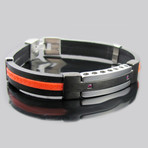 Stainless Steel + Rubber CZ Bracelet // Black + Red