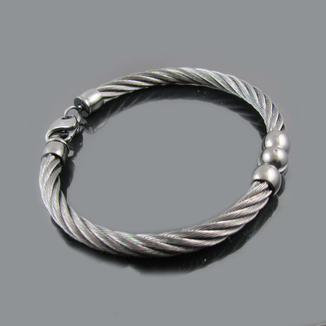 Brushed + Polished Stainless Steel Cable Bangle (Stainless Steel)