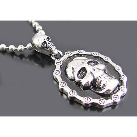 Skull + Screw Pendant + Bead Chain Necklace // Stainless Steel