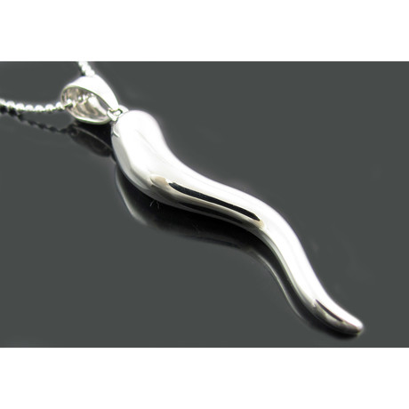 Italian Horn Pendant + Bead Chain Necklace // Polished Stainless Steel
