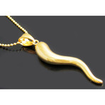 Italian Horn Pendant + Bead Chain Necklace // 18k Gold Plated Stainless Steel