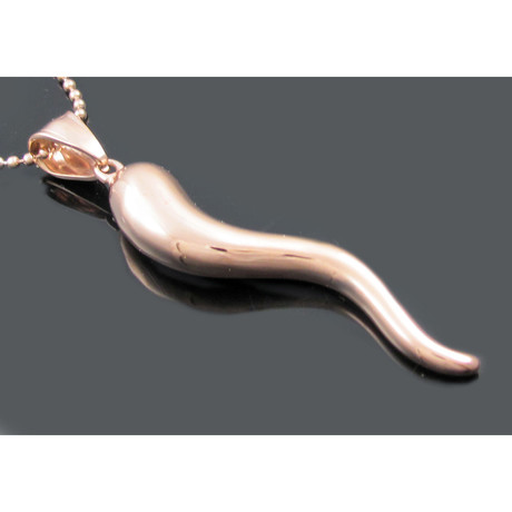 Italian Horn Pendant + Bead Chain Necklace // 18K Rose Gold Plated Stainless Steel