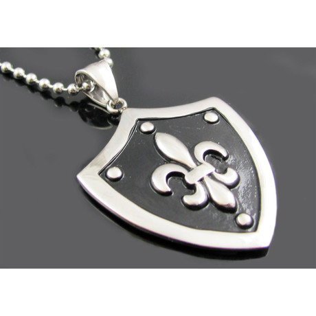 Beaded Chain Necklace + Fleur De Lis Shield Pendant