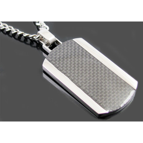 Polished Stainless Steel Dog Tag Pendant + Curb Chain