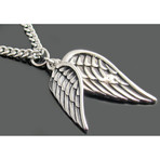 Polished Stainless Steel Wings Pendant + Curb Chain