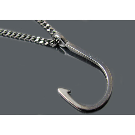 Polished Stainless Steel Hook Pendant + Curb Chain (Steel)