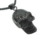 Polished Stainless Steel CZ Skull Pendant + Round Box Chain