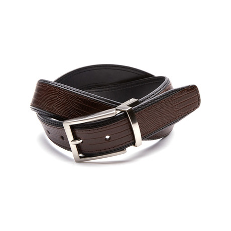 Reversible Lizard Inlay Genuine Leather Belt // Brown + Black (32" Waist)