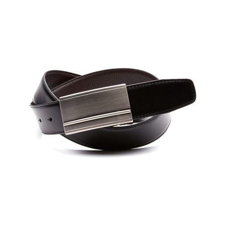 Reversible Pebble Grain Belt with Plaque Buckle // Black (32" Waist)