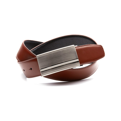 Reversible Pebble Grain Belt with Plaque Buckle // Cognac + Brown (32" Waist)