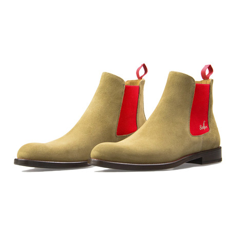 Chelsea Suede Boots // Beige + Red (Euro: 43)