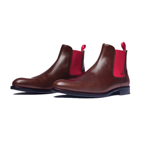 Calf Leather Chelsea Boots // Brown + Red (Euro: 39)