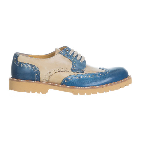 Colorblocked Leather Lug Sole Wingtip Brogue // Blue + Tan (Euro: 39)