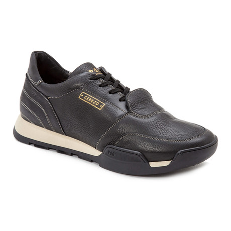 Merlon Sole Leather Lace-Up Sneaker // Black + Black (Euro: 40)