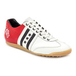 Embroidered Stripe Leather Lace-Up Sneaker // Red + White + Black (Euro: 41.5)