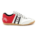 Embroidered Stripe Leather Lace-Up Sneaker // Red + White + Black (Euro: 41.5)