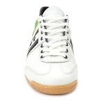 Embroidered Stripe Leather Lace-Up Sneaker // Chartreuse + White + Black (Euro: 45)