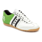 Embroidered Stripe Leather Lace-Up Sneaker // Chartreuse + White + Black (Euro: 45)