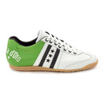 Embroidered Stripe Leather Lace-Up Sneaker // Chartreuse + White + Black (Euro: 45)