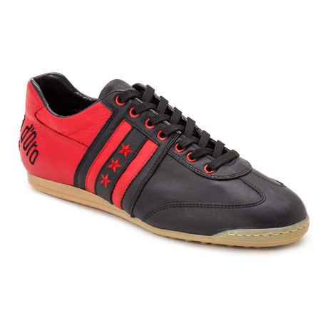 Embroidered Stripe Leather Lace-Up Sneaker // Red + Black (Euro: 39)