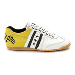 Embroidered Stripe Leather Lace-Up Sneaker // Yellow + White + Black (Euro: 42.5)