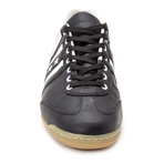 Embroidered Stripe Leather Lace-Up Sneaker // White + Black (Euro: 43.5)