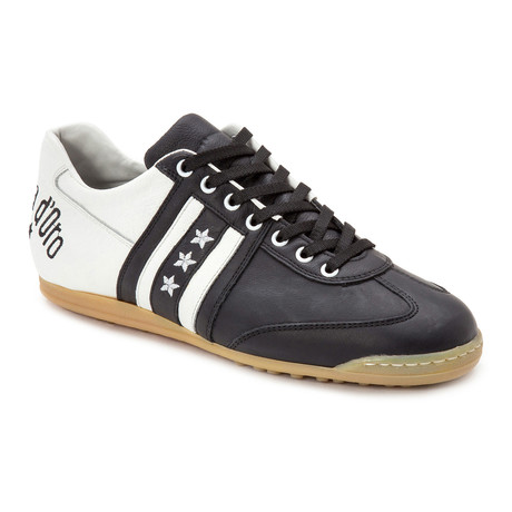 Embroidered Stripe Leather Lace-Up Sneaker // White + Black (Euro: 39)