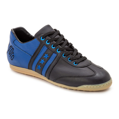 Embroidered Stripe Leather Lace-Up Sneaker // Blue + Black (Euro: 39)