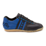 Embroidered Stripe Leather Lace-Up Sneaker // Blue + Black (Euro: 43.5)