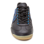 Embroidered Stripe Leather Lace-Up Sneaker // Blue + Black (Euro: 43.5)