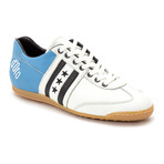 Embroidered Stripe Leather Lace-Up Sneaker // Sky + White + Black (Euro: 44)