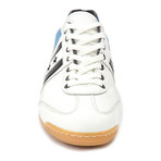 Embroidered Stripe Leather Lace-Up Sneaker // Sky + White + Black (Euro: 44)