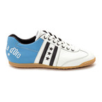 Embroidered Stripe Leather Lace-Up Sneaker // Sky + White + Black (Euro: 44)