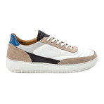 Colorblocked Mixed Leather Lace-Up Sneaker // White + Taupe + Black + Blue (Euro: 41)