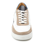 Colorblocked Mixed Leather Lace-Up Sneaker // White + Taupe + Black + Blue (Euro: 41)