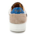 Colorblocked Mixed Leather Lace-Up Sneaker // White + Taupe + Black + Blue (Euro: 41)